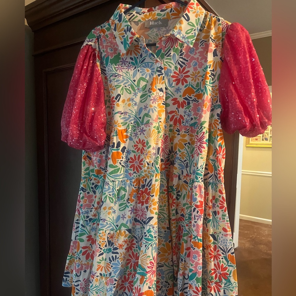 Floral Dress sequin sleeves